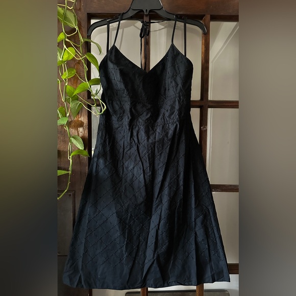 LOFT Cotton Elegant Black Spaghetti Strap Halter Eyelet Dress - Picture 1 of 4